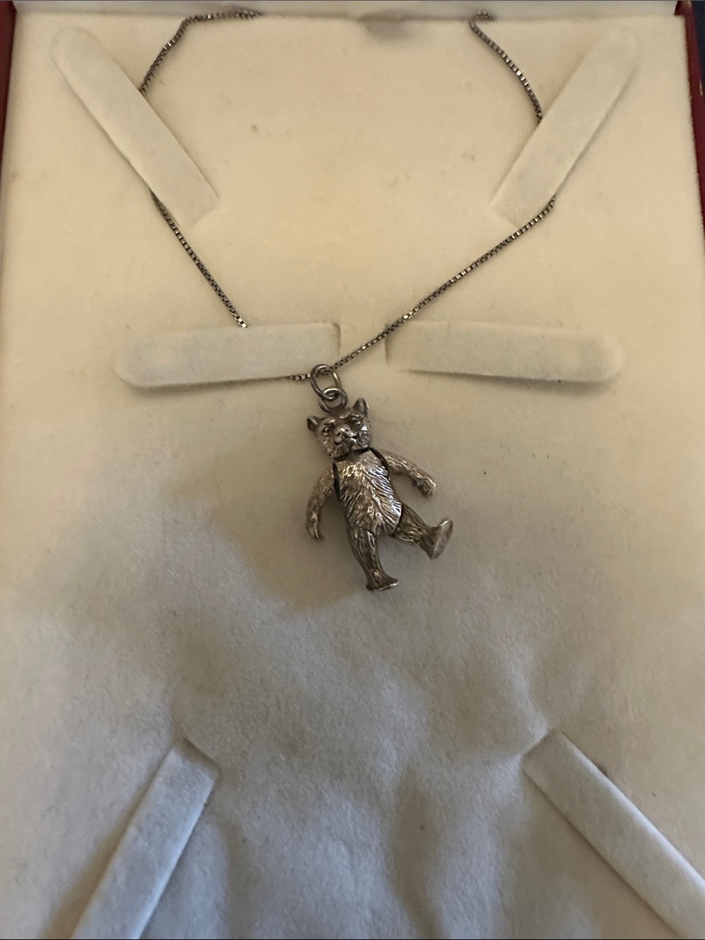Sterling Silver Teddy Bear Pendant Necklace - Silver